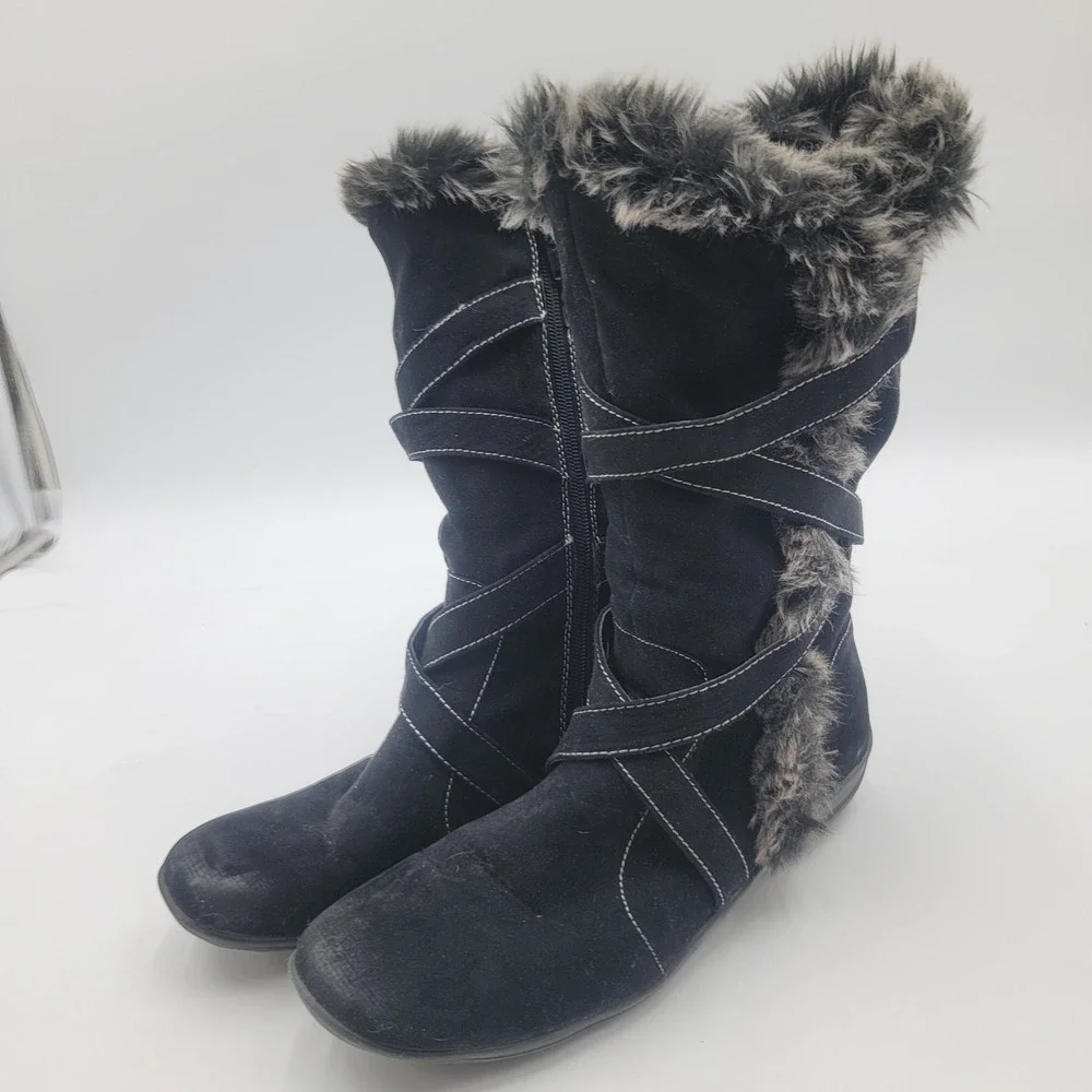 Natural Soul Naturalizer Fasano Black Faux Fur Trim Mid Calf Boots Womens 10 M